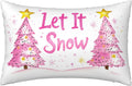 Pink Xmas Trees with Gold Stars Imitation Silk Pillowcase for Hair and Skin Let It Snow 1 Pack Satin Queen Pillowcase with Hidden Zipper…