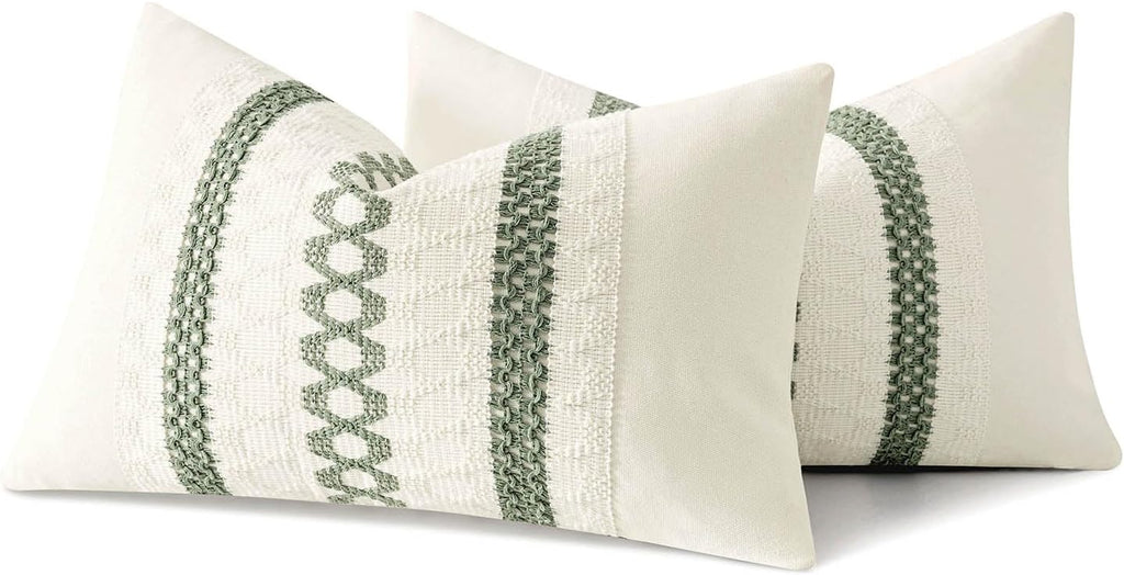MIULEE Set of 2 Sage Green Boho Decorative Lumbar Pillow Covers 12x20 Inch Farmhouse Rustic Couch Throw Pillows Modern Summer Cushion…