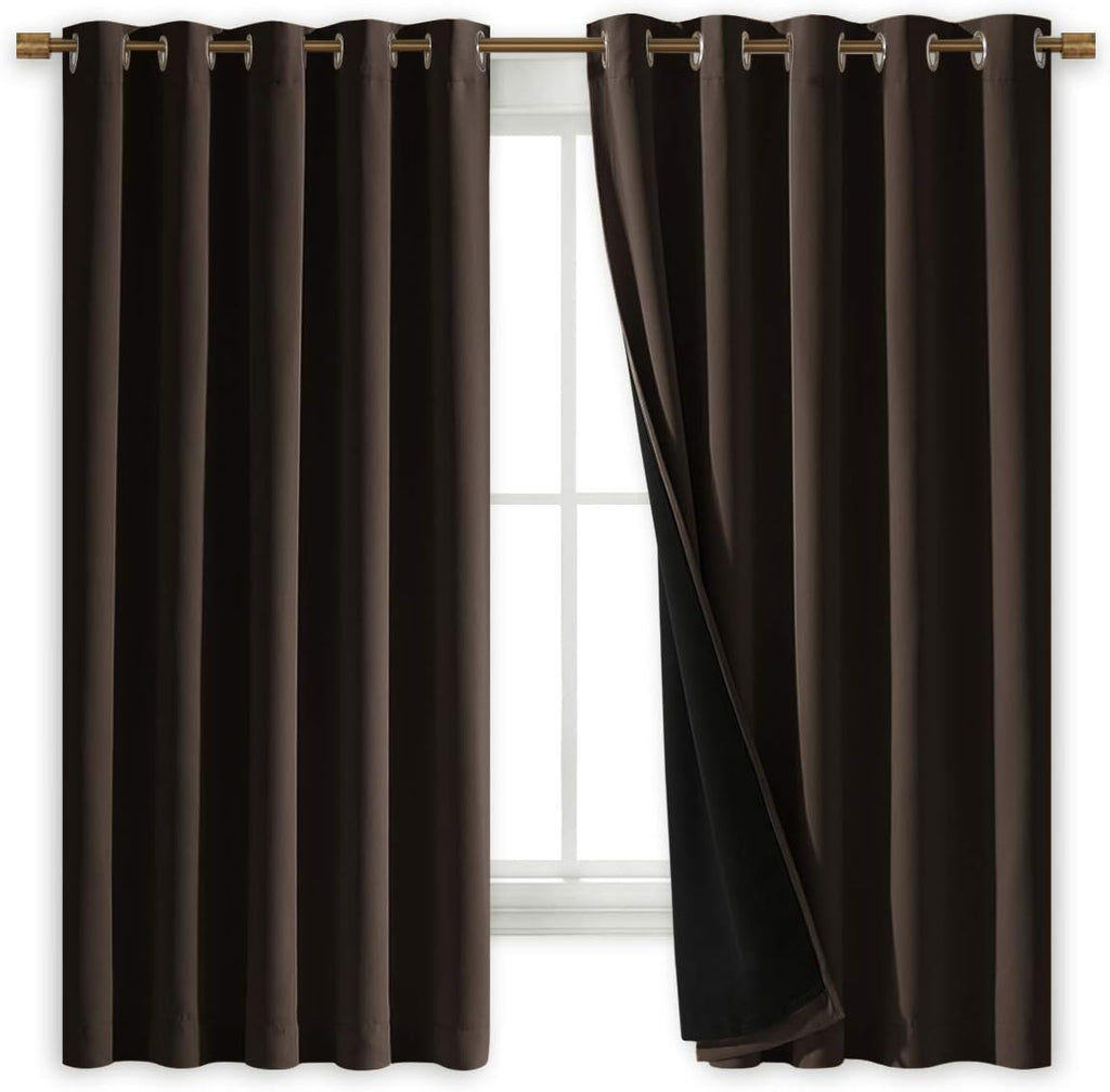 Nicetown Complete 100% Blackout Curtains, Thermal Insulated & Energy Efficiency Window Draperies with Black Liner, Noise Reducing Short Cur…