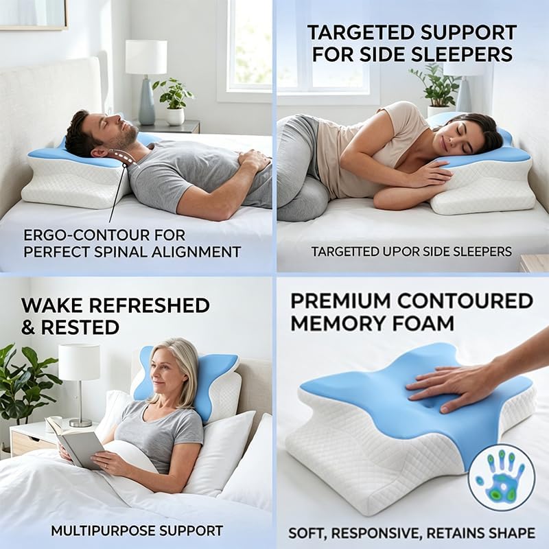 WKEFF Cooling Neck Support Pillow, Adjustable Cervical Memory Foam for, Odorless Ergonomic Orthopedic Bed Pillows for Side Back Sto…