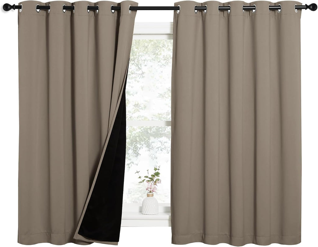 Nicetown 100% Blackout Curtains with Black Liners, Thermal Insulated Full Blackout 2-Layer Lined Drapes, Energy Efficiency Window Draperies…