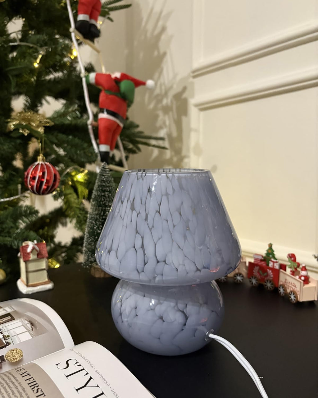 ONEWISH Mushroom Lamp Small Bedside Table Lamp-Nightstand Nightlight Dimmable Stepless, Translucent Glass Desk Lamp for Bedroom Dorm…