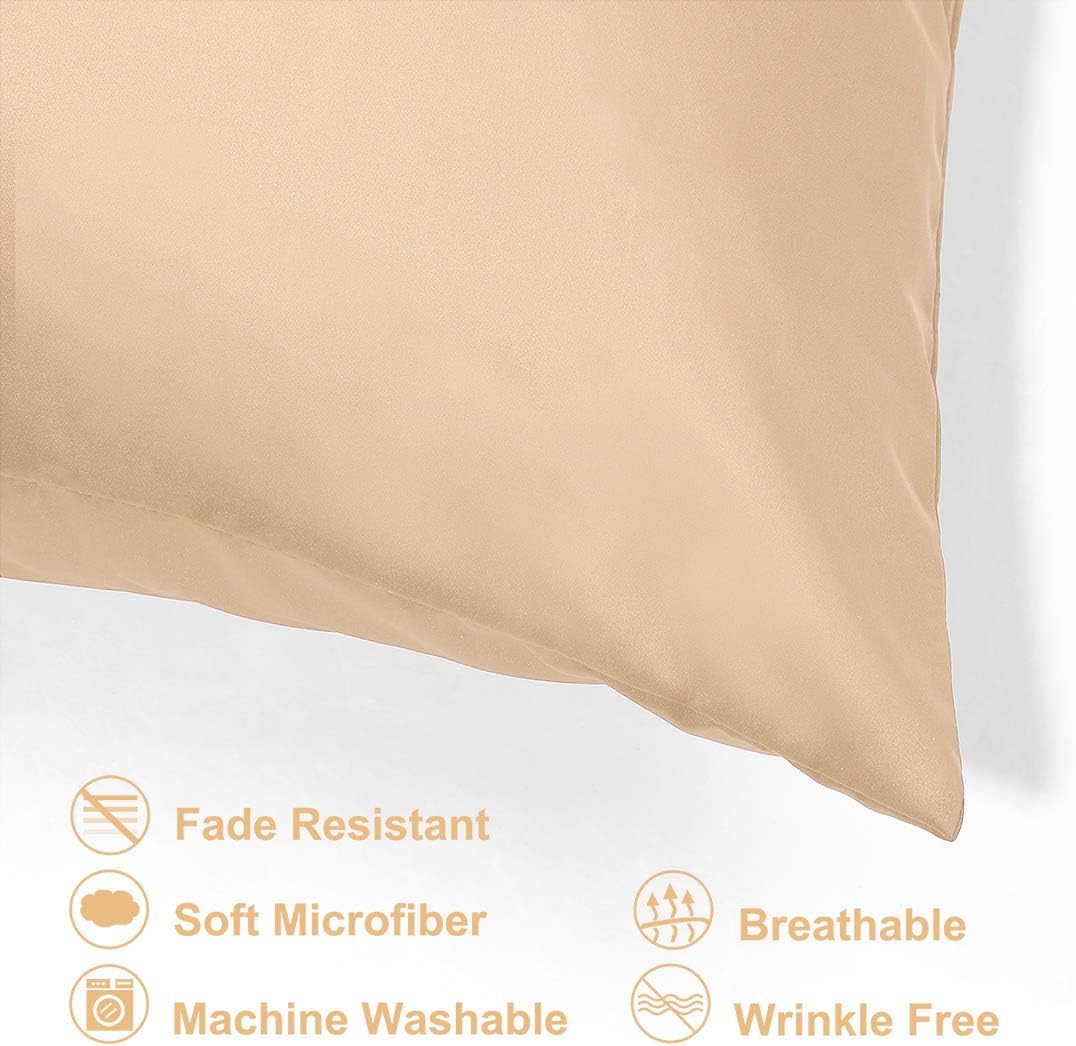 uxcell Standard Satin Pillowcase with Zipper, Super Soft and Luxury, Silky Pillow Cases Covers Set of 2, 21"x27", Champagne