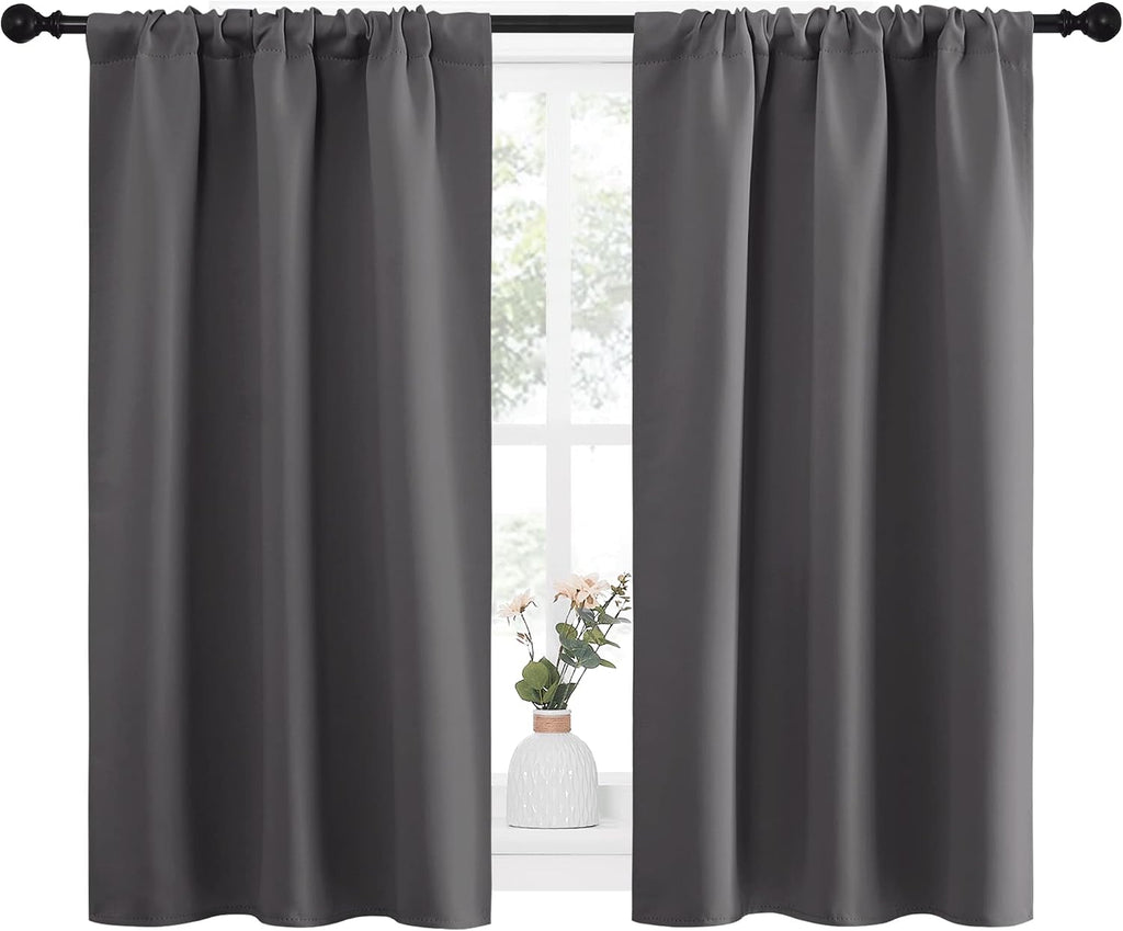 NICETOWN Grey Window Curtains for Bedroom - Home Decoration Thermal Insulated Rod Pocket Blackout Blinds & Drapes for Small Windows…