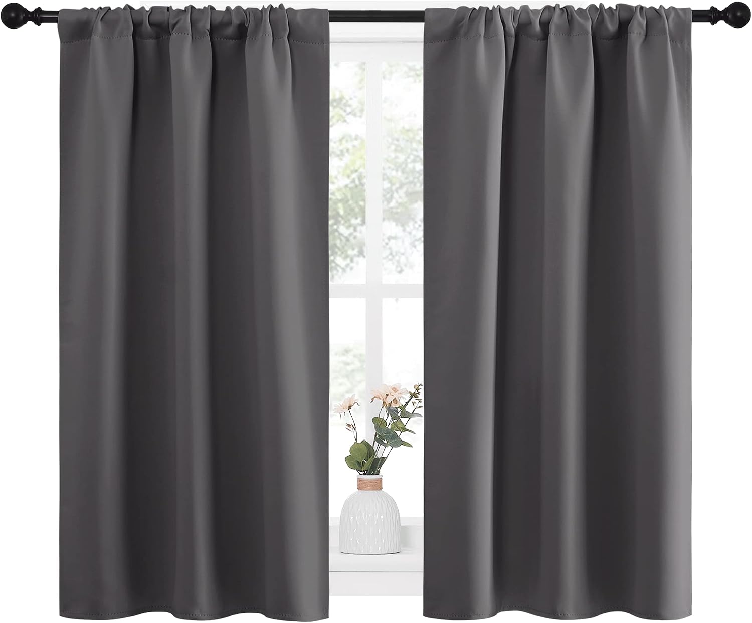 NICETOWN Grey Window Curtains for Bedroom - Home Decoration Thermal Insulated Rod Pocket Blackout Blinds & Drapes for Small Windows…