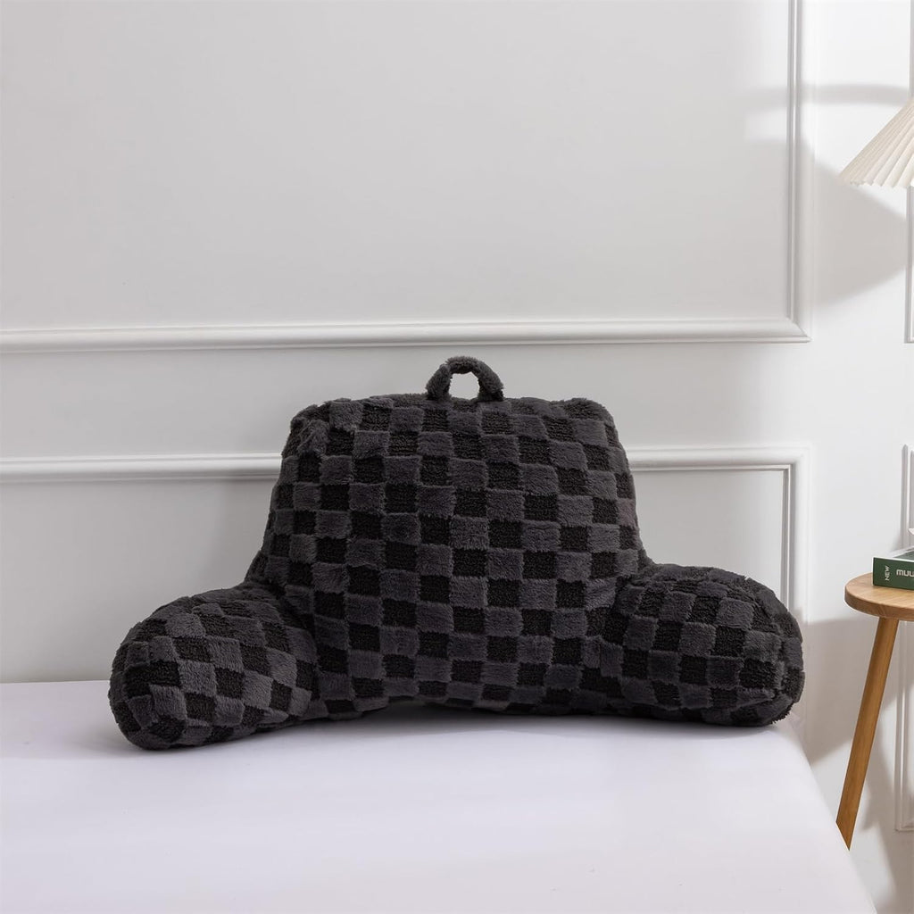 Holawakaka Checkered Reading Pillow with Arms, Adults Backrest Reading & Rest Pillows for Sitting Up in Bed, Bed Rest, Lounging, Working, A…