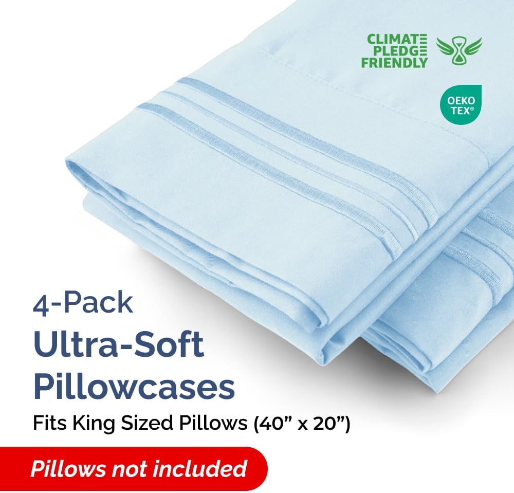 King Pillow Cases Set of 4 - Ultra Soft Hotel Quality Pillowcase Covers - Comfy, Cozy & Wrinkle Free - Shrinkage, Stain and Fade…