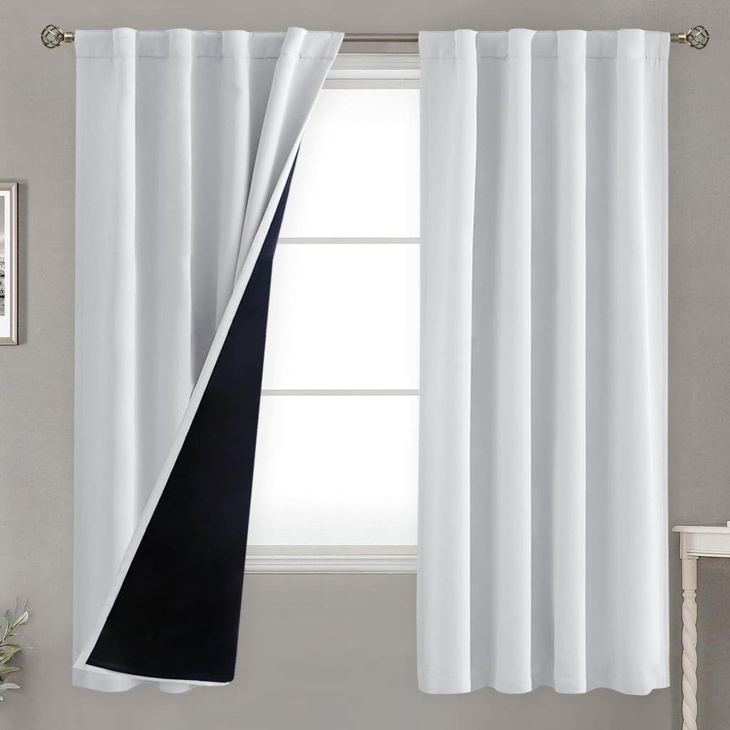 BGment Greyish White 100% Blackout Curtains 63 Inches Long with Thermal Insulated Liner, Rod Pocket and Back Tab Double Layer Full Room…