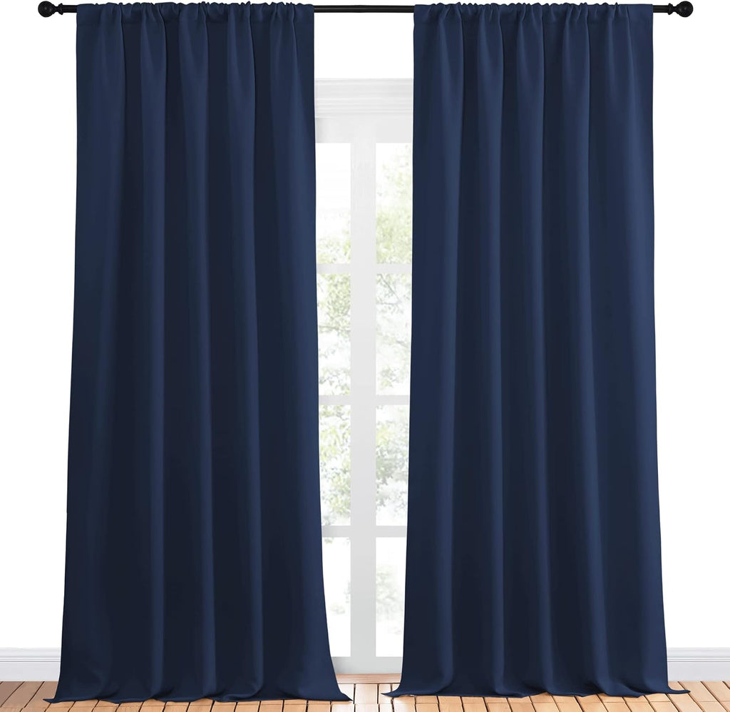 NICETOWN Navy Curtains Blackout Draperies - Modern Design Thermal Insulated Rod Pocket Blackout Drapes for Kid's Bedroom, Window Covering…
