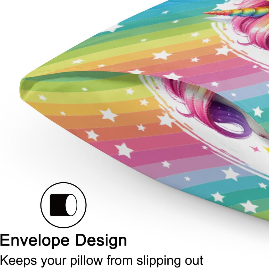 Satin Pillowcase for Hair and Skin Flower Rainbow Unicorn Soft Silk Pillow Case with Envelope Closure Cooling Pillow Cases Slip Standard…