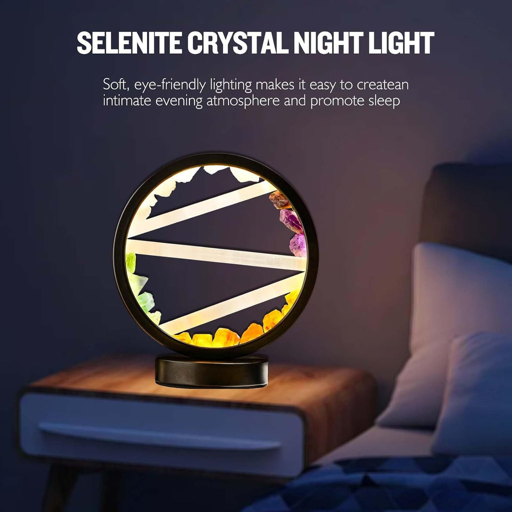 Runyangshi Crystal Table Lamp Night Light Natural Selenite & Colour Crystal Raw Stone Bedside Lamp with 3 Adjustable Light Colours Suitable…