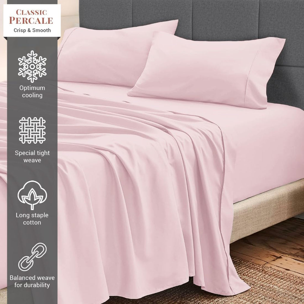 Pizuna 100% Cotton King Sheets Set - Crisp, Breathable Percale Weave Bed Sheets - Fully Elasticized 15" Deep Pocket Cooling Sheet - Long St…