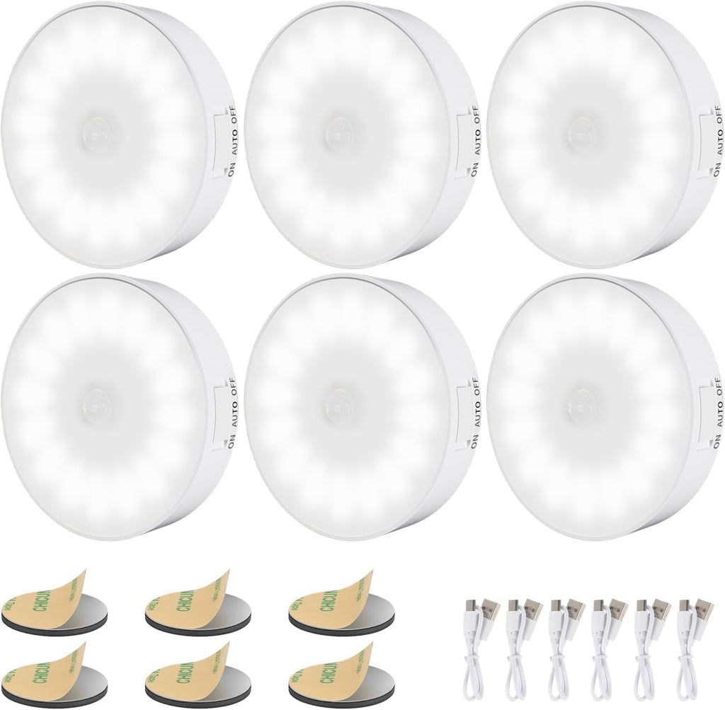 6 Pack Motion Sensor Light Indoor [Upgraded 14 LEDs], USB Rechargeable Night Light, Long Last Battery & 3 Light Modes, Wireless Magnetic…