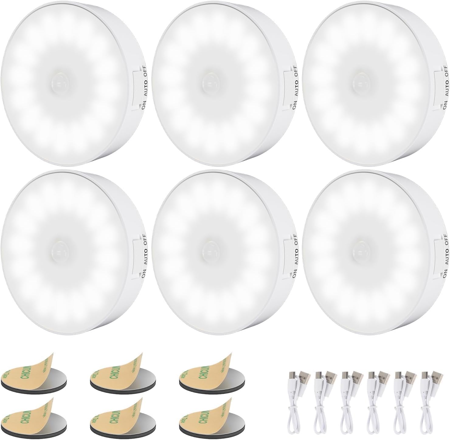 6 Pack Motion Sensor Light Indoor [Upgraded 14 LEDs], USB Rechargeable Night Light, Long Last Battery & 3 Light Modes, Wireless Magnetic…