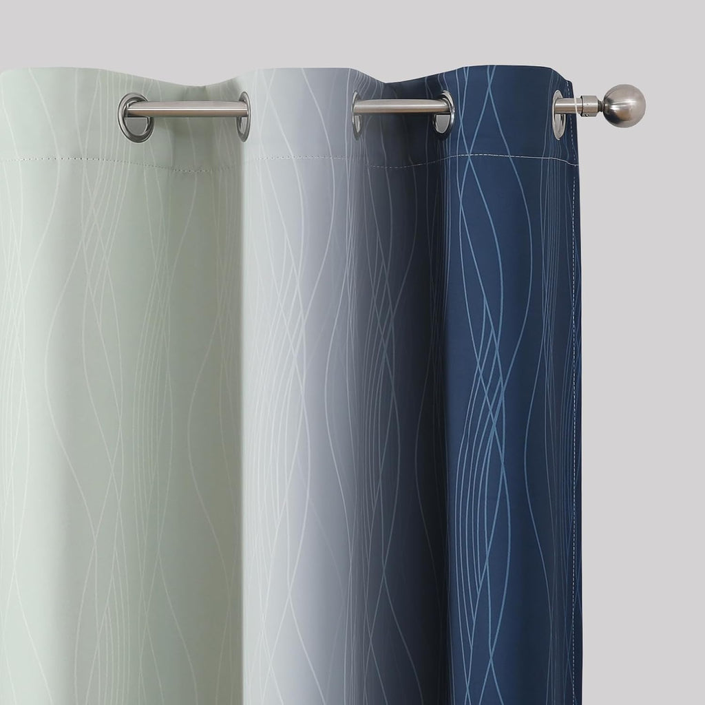 Estelartextiler Estelar Textiler Sage Green and Navy Blue Ombre Blackout Curtains 45 Inches Long, Full Room Darkening Gradient Drapes for K…