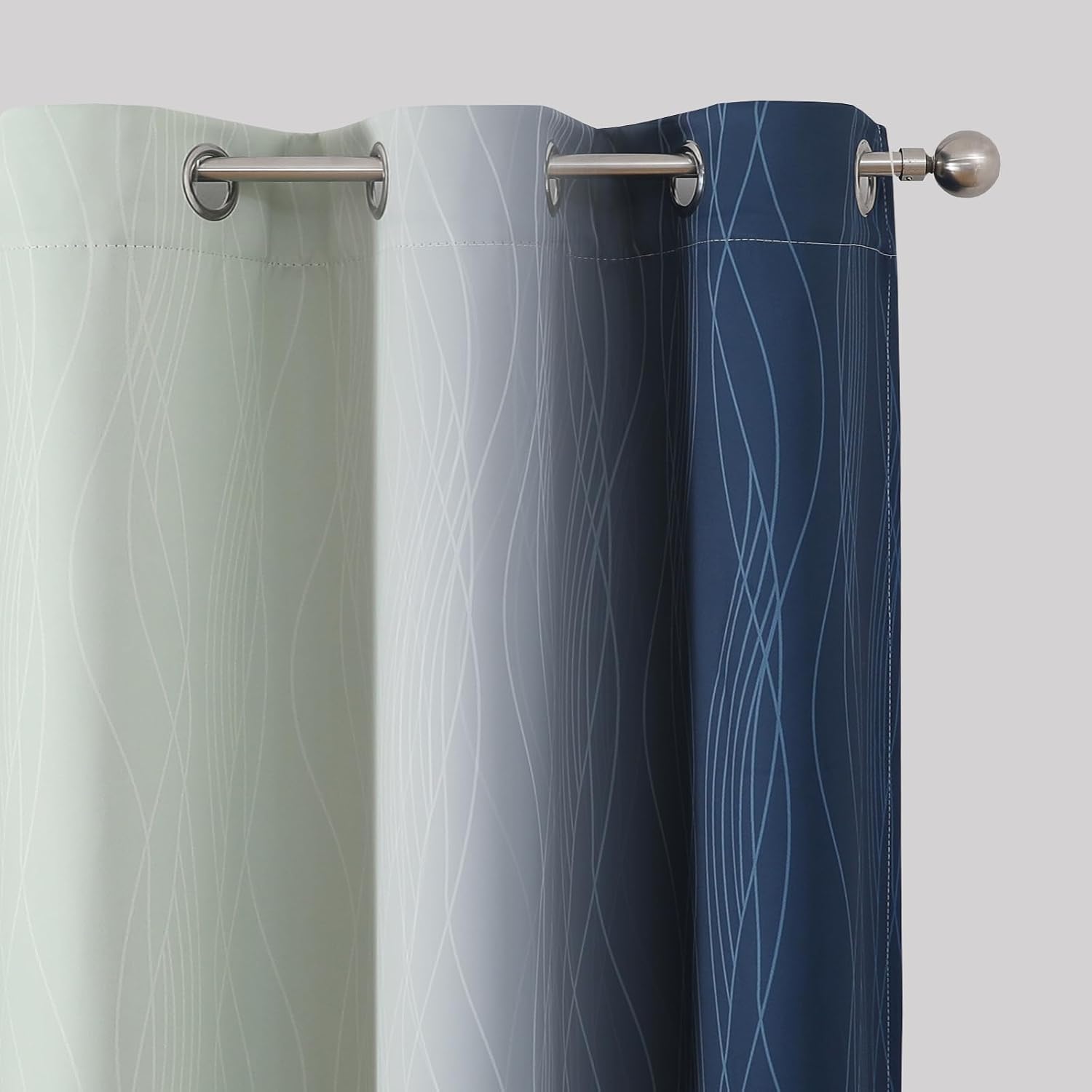 Estelartextiler Estelar Textiler Navy Blue and Sage Green Ombre Blackout Curtains 72 Inches Long 2 Panels, Full Room Darkening Grommet Curt…