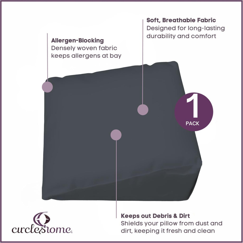 CirclesHome Wedge Pillow Cover 100% Cotton, Zippered Wedge Pillow Case Protector, Soft, Hypoallergenic & Breathable -Dark Grey, (24Wx25Lx12…