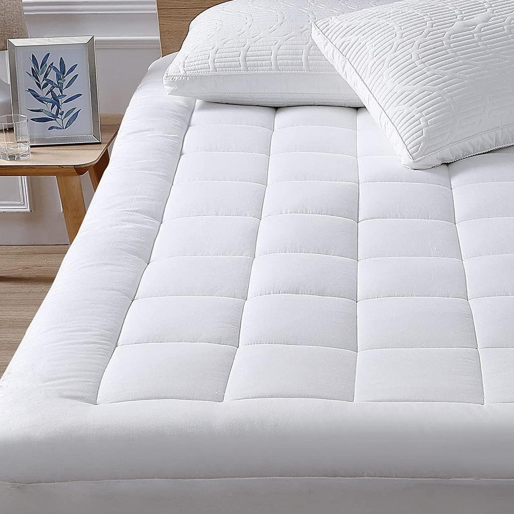 Full Mattress Pad Cover Pillow Top with Stretches to 18” Deep Pocket Fits Up to 8”-21” Cooling White Bed Topper (Down Alternative, Full…