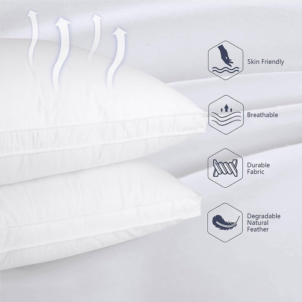 Set of 2 Standard Size Down Pillows - Goose Feather & Down Blend Pillows 440 Fill Power, 100% Cotton Cover, Hypoallergenic, Medium Support