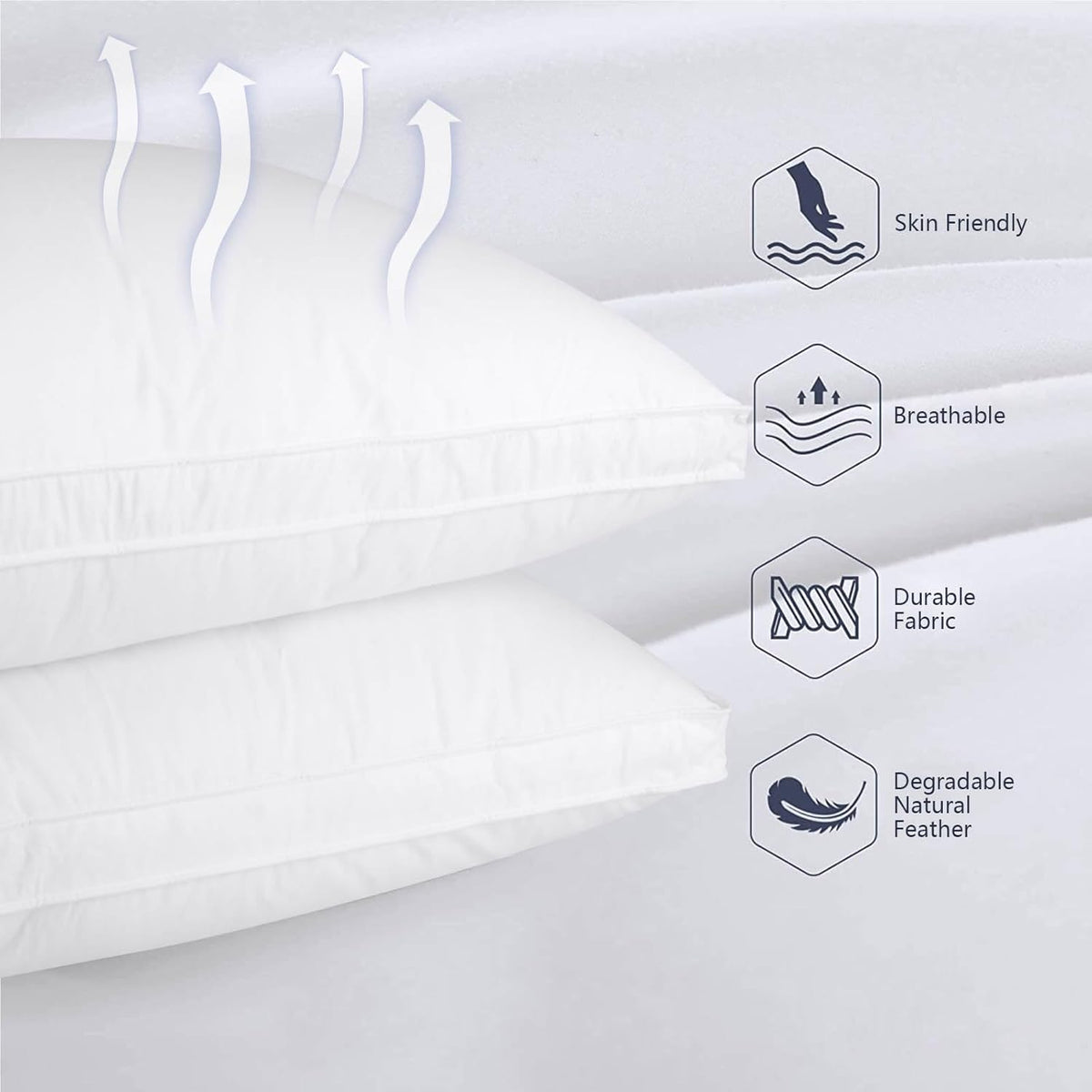 Vendare Queen Size Goose Down Pillow - Single Bed Pillow, Hypoallergenic Down and Feather Blend 500 Fill Power, 100% Cotton Cover, Medium F…