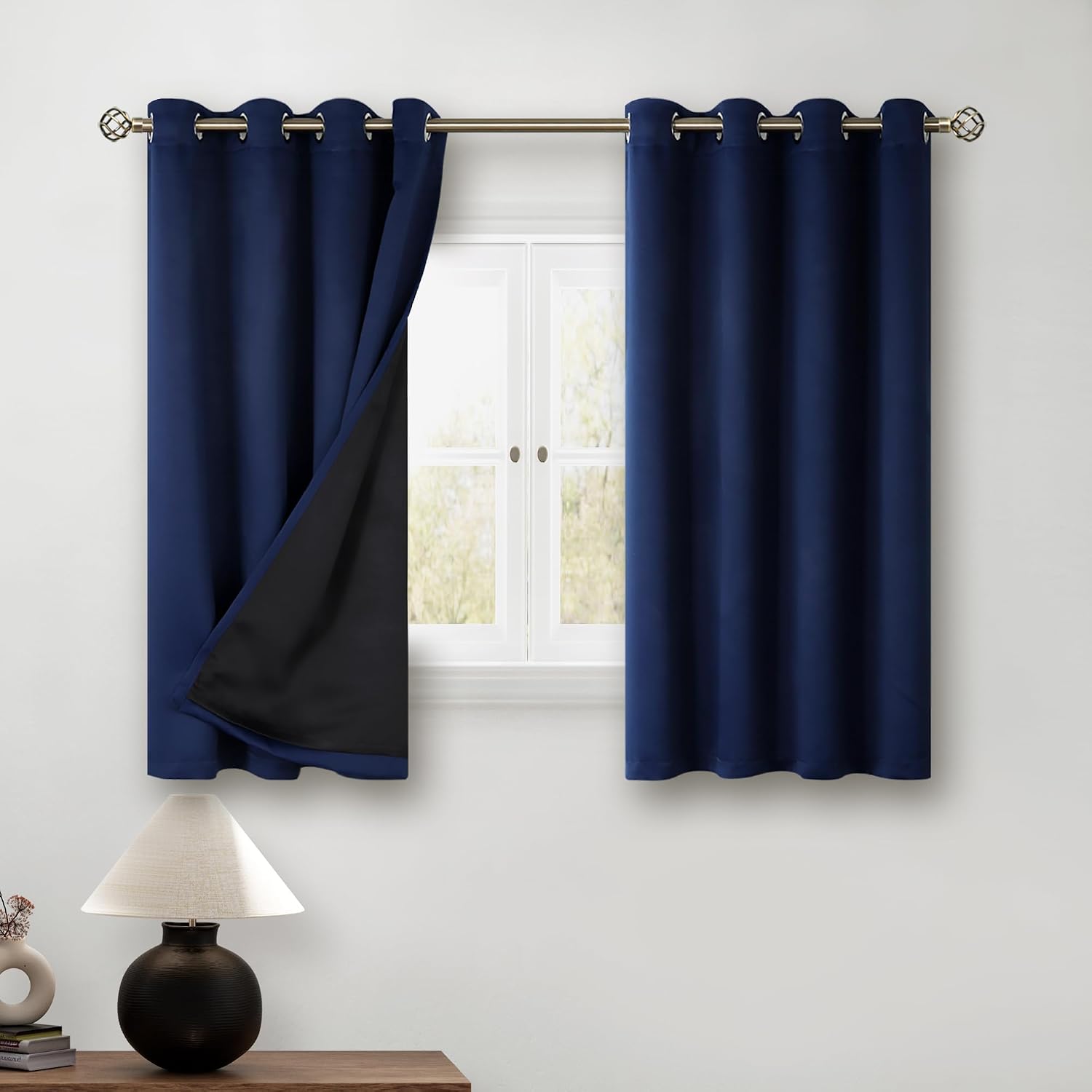 BGment Short 100% Blackout Curtains for Bedroom, Thermal Insulated Energy Efficiency Noise Reducing Grommet Curtains 54 Inch Length with Li…