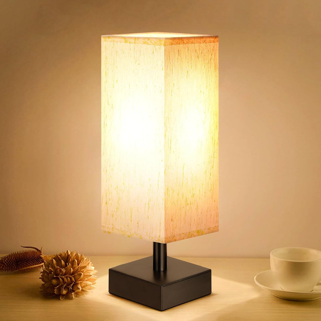 aooshine Small Table Lamp for Bedroom - Bedside Lamps for Nightstand, Minimalist Night Stand Light Lamp with Square Fabric Shade, Desk…