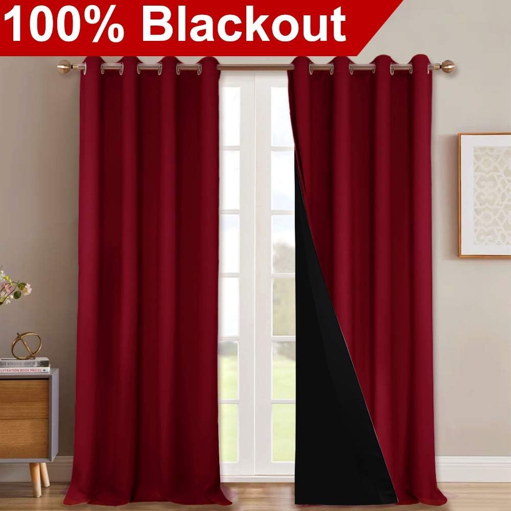 Nicetown 100% Blackout Curtains with Black Liner Backing, Thermal Insulated Curtains for Living Room, Noise Reducing Drapes for Christmas,…