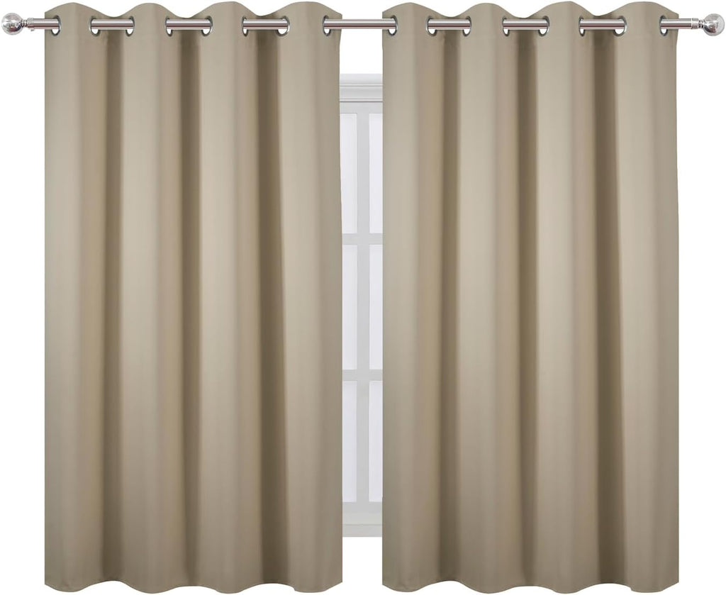 Lemomo Blackout Curtains 66 x 54 Inch Long Beige Curtains Set of 2 Panels Room Darkening Curtains for Bedroom and Living Room 54 Inch silver