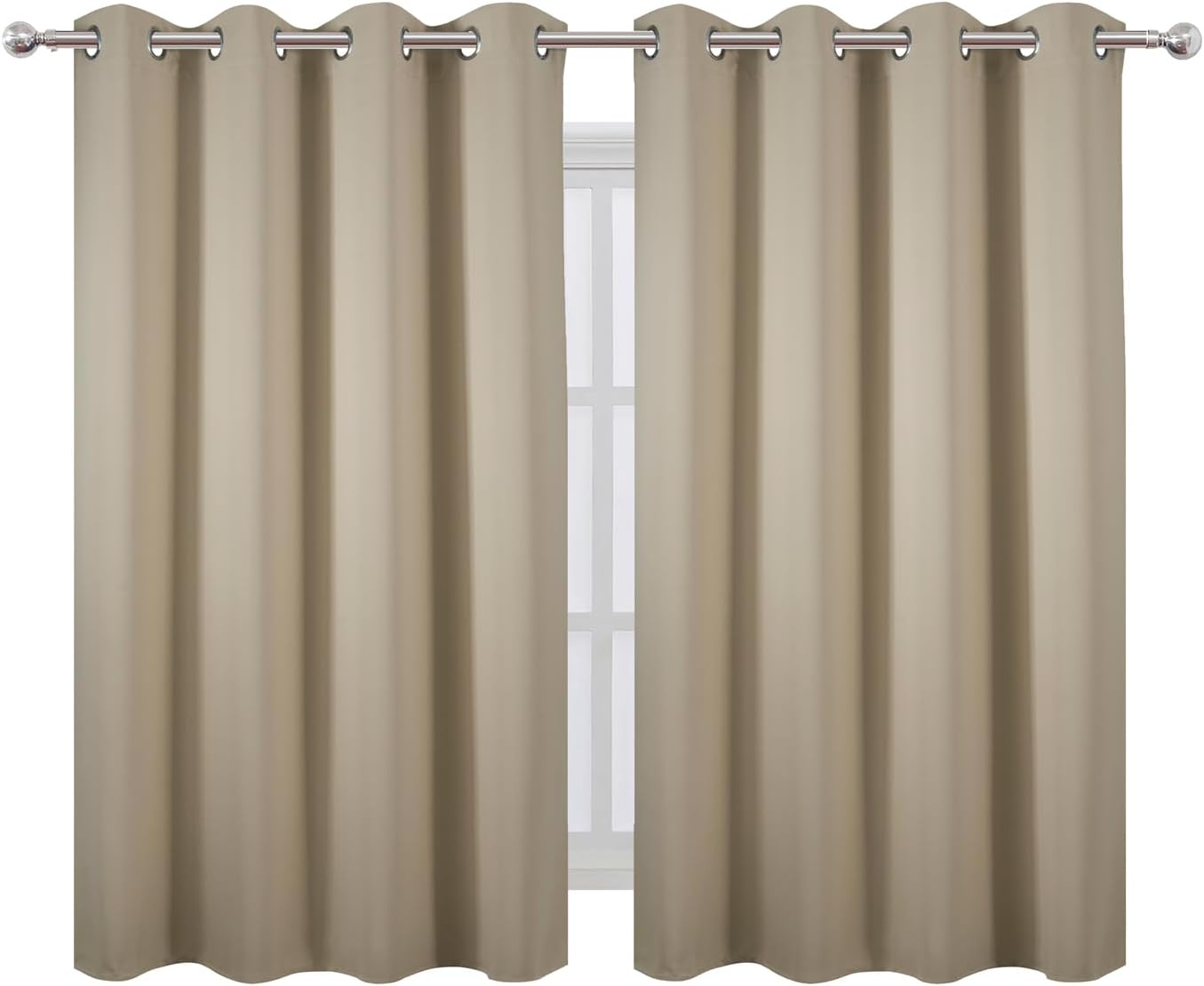 Lemomo Blackout Curtains 66 x 54 Inch Long Beige Curtains Set of 2 Panels Room Darkening Curtains for Bedroom and Living Room 54 Inch silver