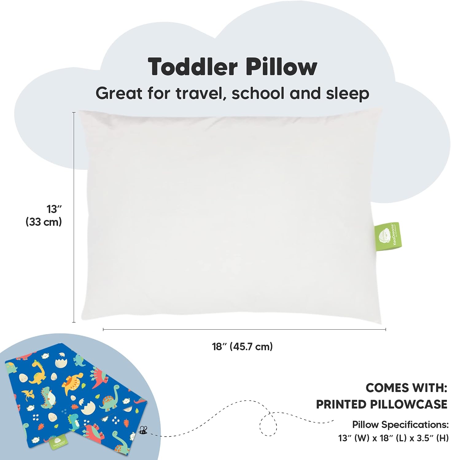 Toddler Pillow with Pillowcase - 13x18 My Little Dreamy Kids Travel Bed Pillows for Sleeping, Organic Cotton Small Pillowcase, Soft &…