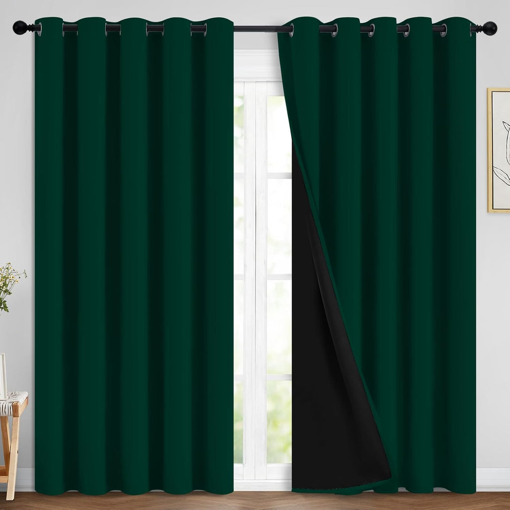 Yakamok 100% Blackout Curtain for Bedroom, Thermal Insulated Drapes with Black Liner Full Room Darkening Energy Efficiency Window Curtains f…