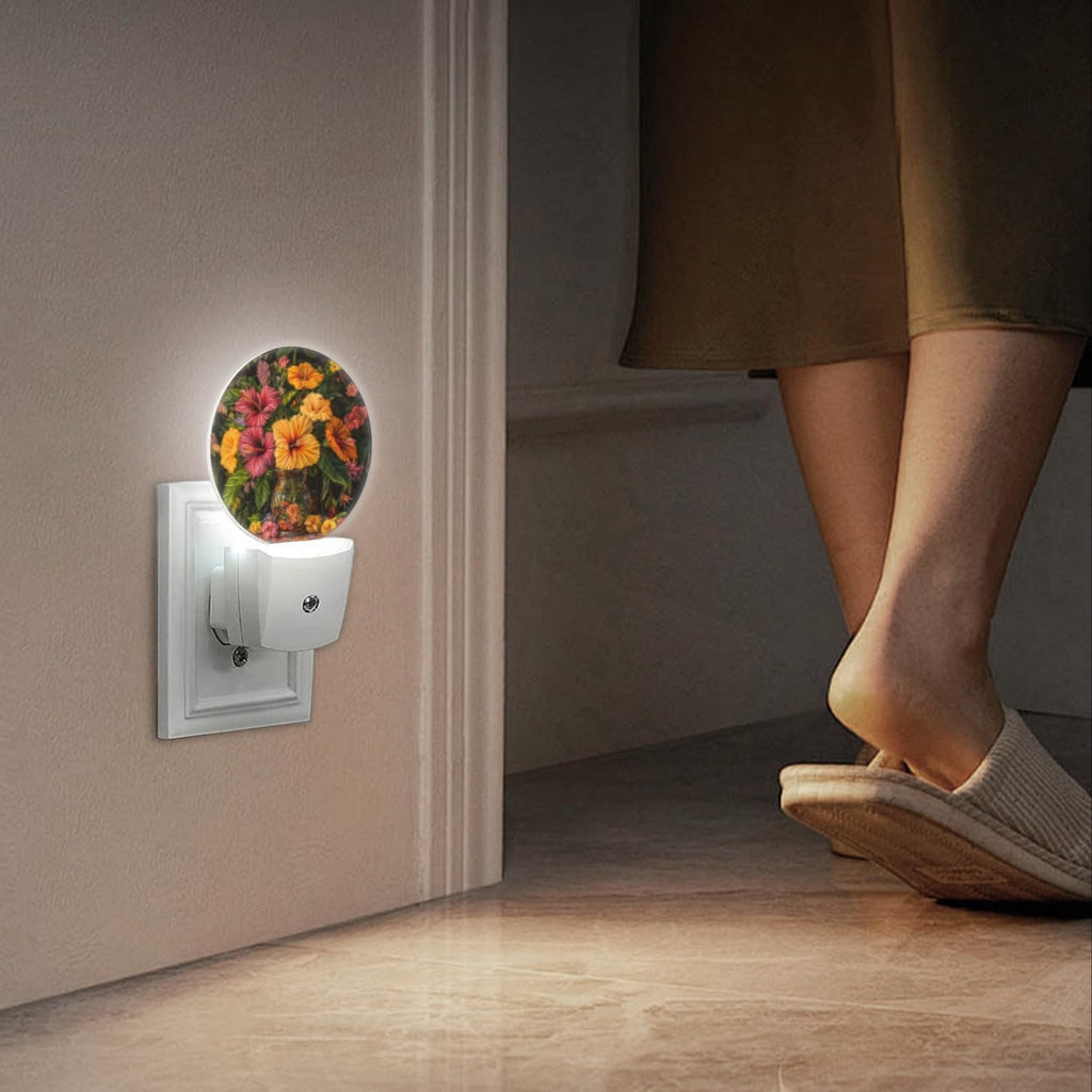 LED Night Lights Lamp with Dusk to Dawn Sensor, Beautiful Vase Filled with Fusoia Flowers Night Light Plug Into Wall for Kids Room…