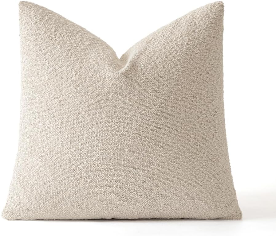 Miulee Textured Boucle Throw Pillow Cover Beige Boho Accent Solid Eruo Sham Pillow Case Decorative Soft Pack of 1 Couch Cushion Chair Sofa…