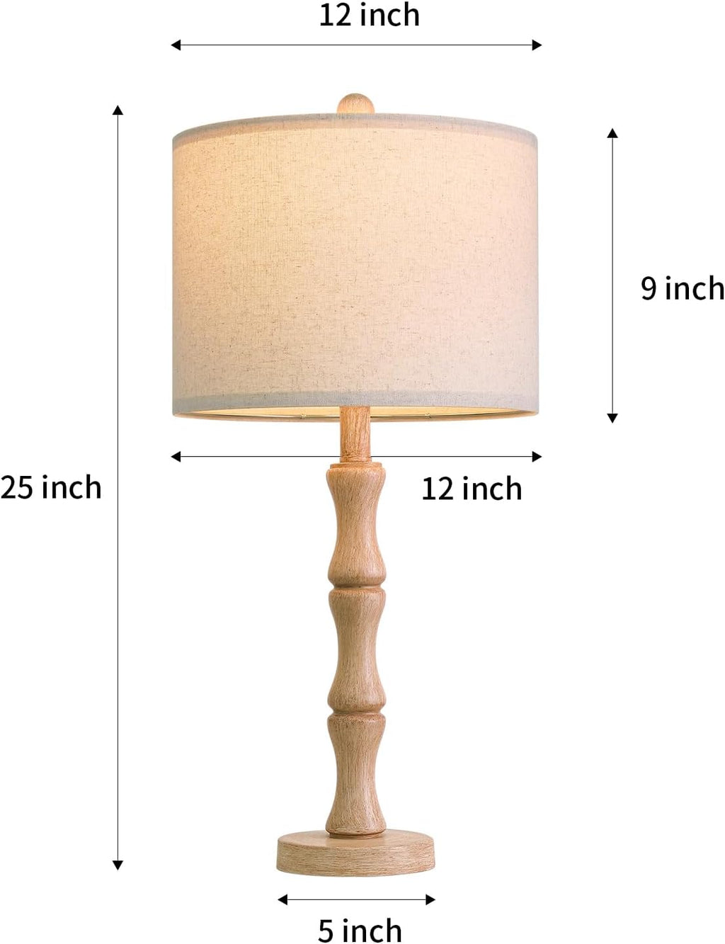 BOBOMOMO 25" Farmhouse Table Lamps Set of 2, Rustic Nightstand Lamps with Wood Grain Resin Base & Linen Shade, Standard Table Lamps for…