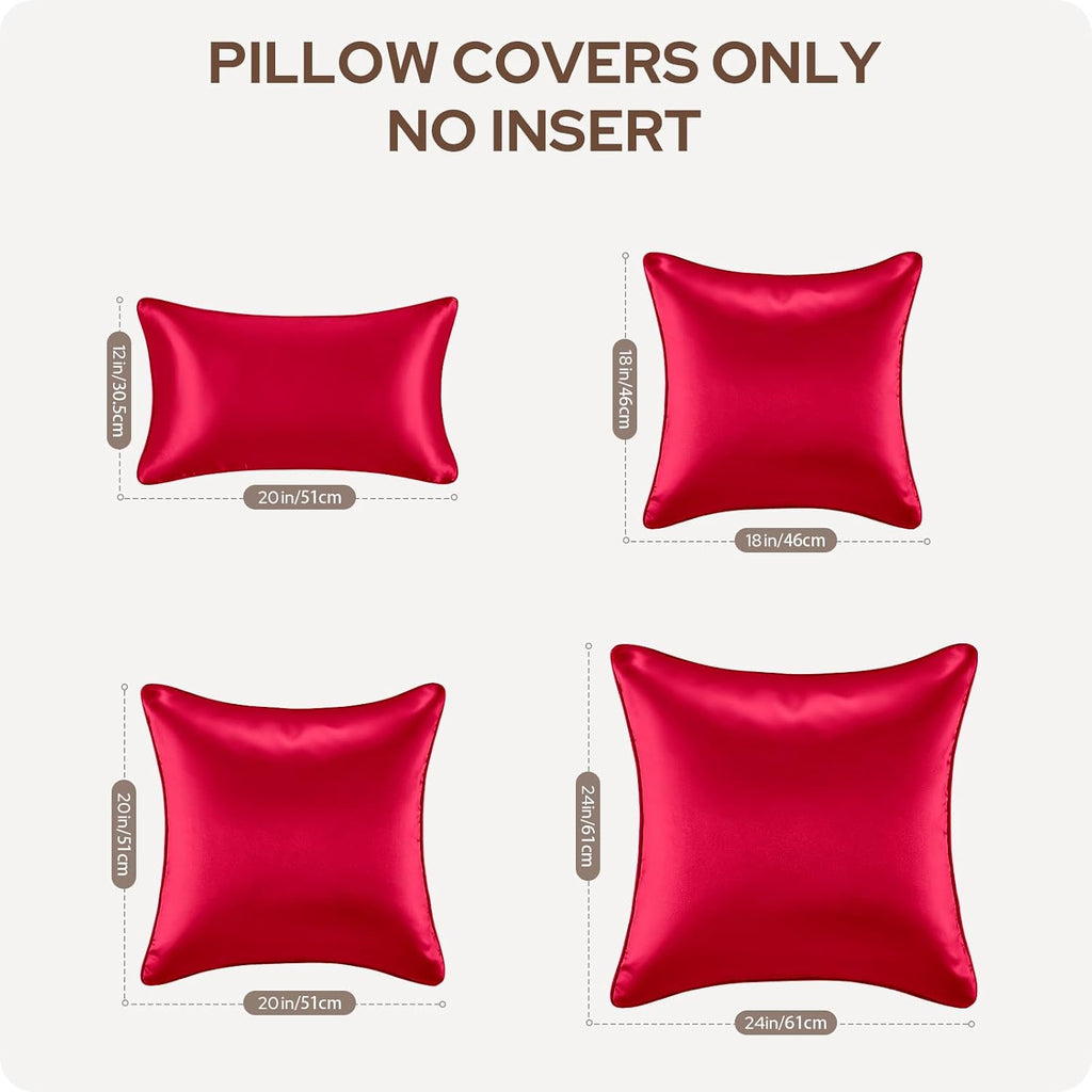 Homeideas Red Decorative Throw Pillow Covers 18x18 Set of 2, Glossy Faux Silk Pillow Covers for Couch Sofa Bed Decor Luxury Summer Euro Cus…