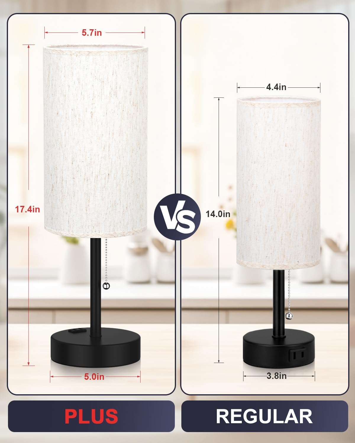 Fenmzee Plus Bedside Table Lamps Set of 2-3 Color Temperatures Pull Chain Lamp with AC Outlet Charging Port, Round Night Stand Lamps for…