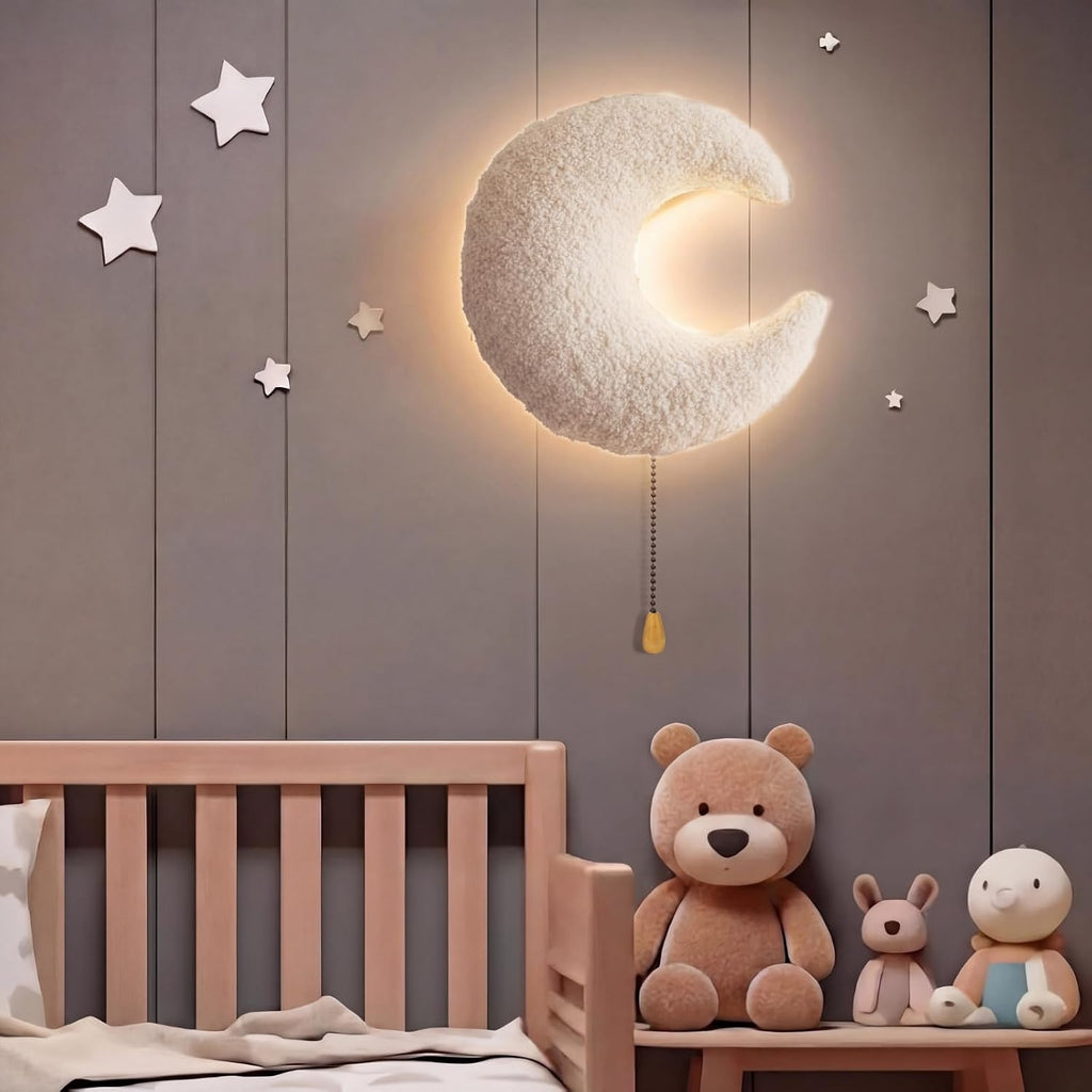 Aurelema Fluffy Moon Night Light Wall Lamp Sleeping Nursery Lighting Cute Floating Battery Operated Hanging Lamp for Baby Boys Girls…