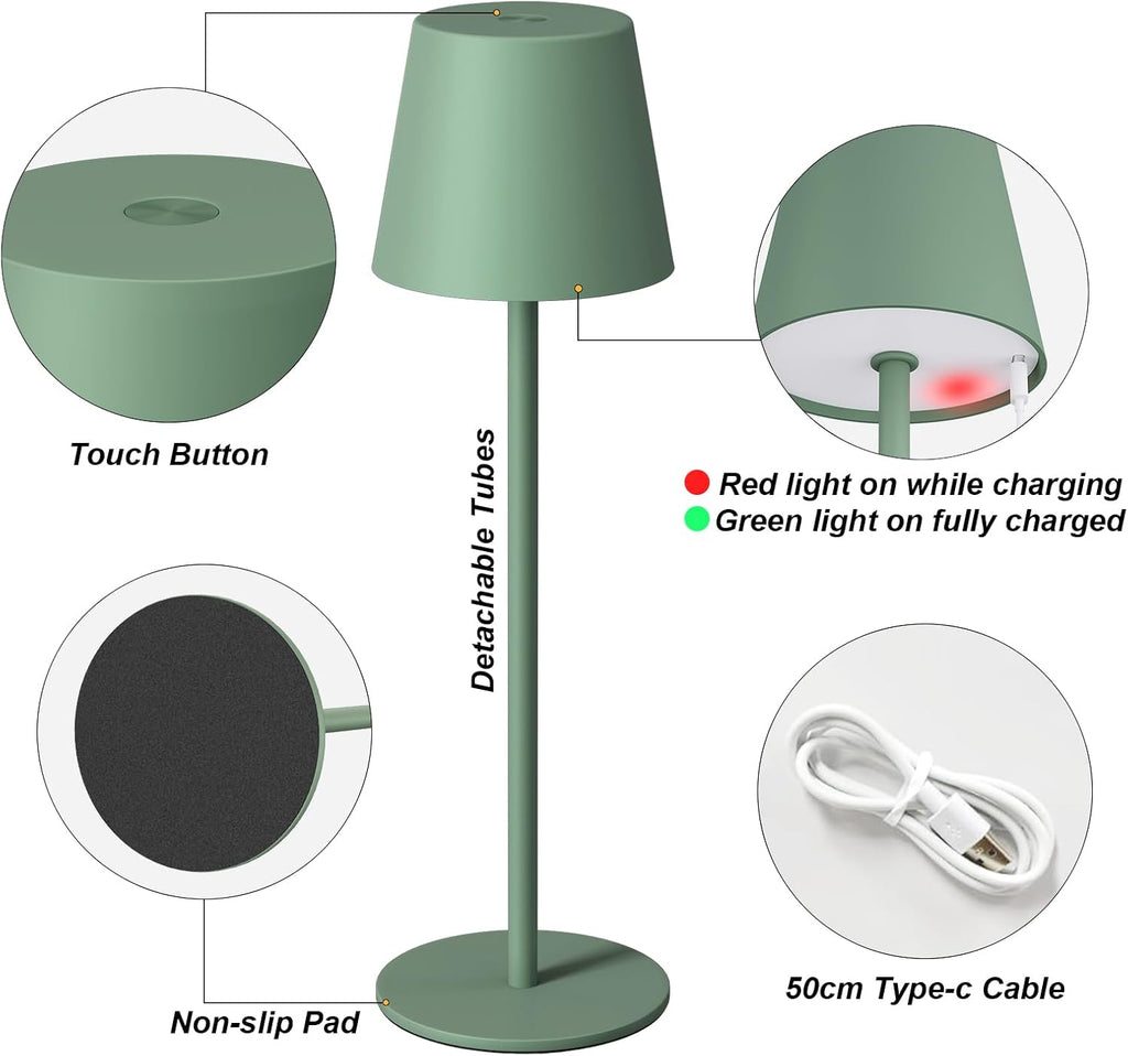 Kakanuo Cordless Table Lamp Rechargeable Green - KK 2 Pack 5000mAH Battery Operated Lamp for Dining Table, 3 Color Stepless Dimming…