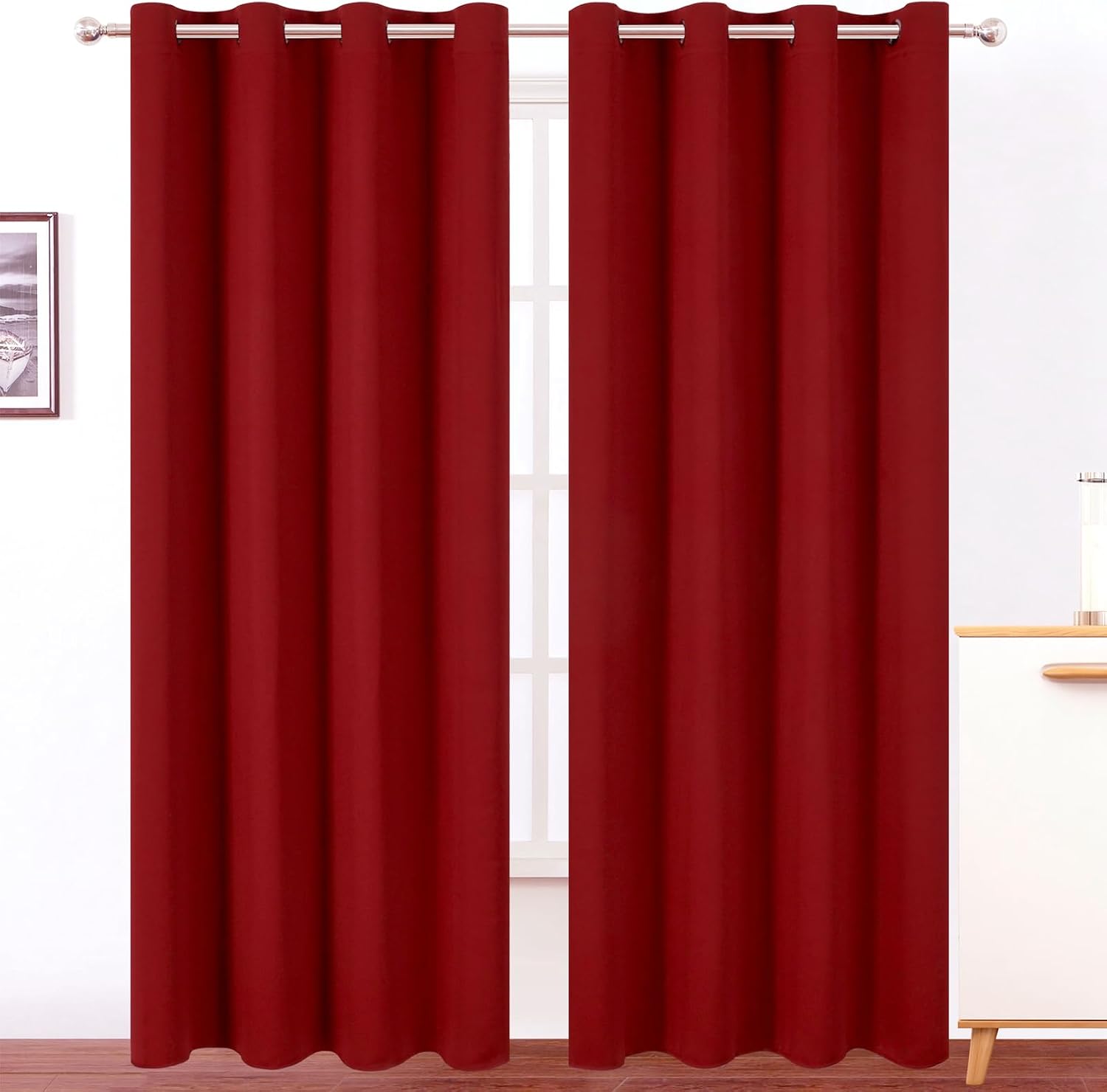 Lemomo Blackout Curtains 52 x 120 Inch Long Red Curtains Set of 2 Panels Room Darkening Curtains for Bedroom and Living Room 120 Inch Red
