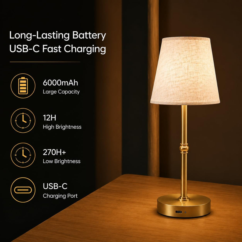 Cordless Rechargeable LED Table Lamp, 6000mAh Battery, Soft Warm Light, Dimmable & Touch Control, Bedside & Dining Night Light, Portable…