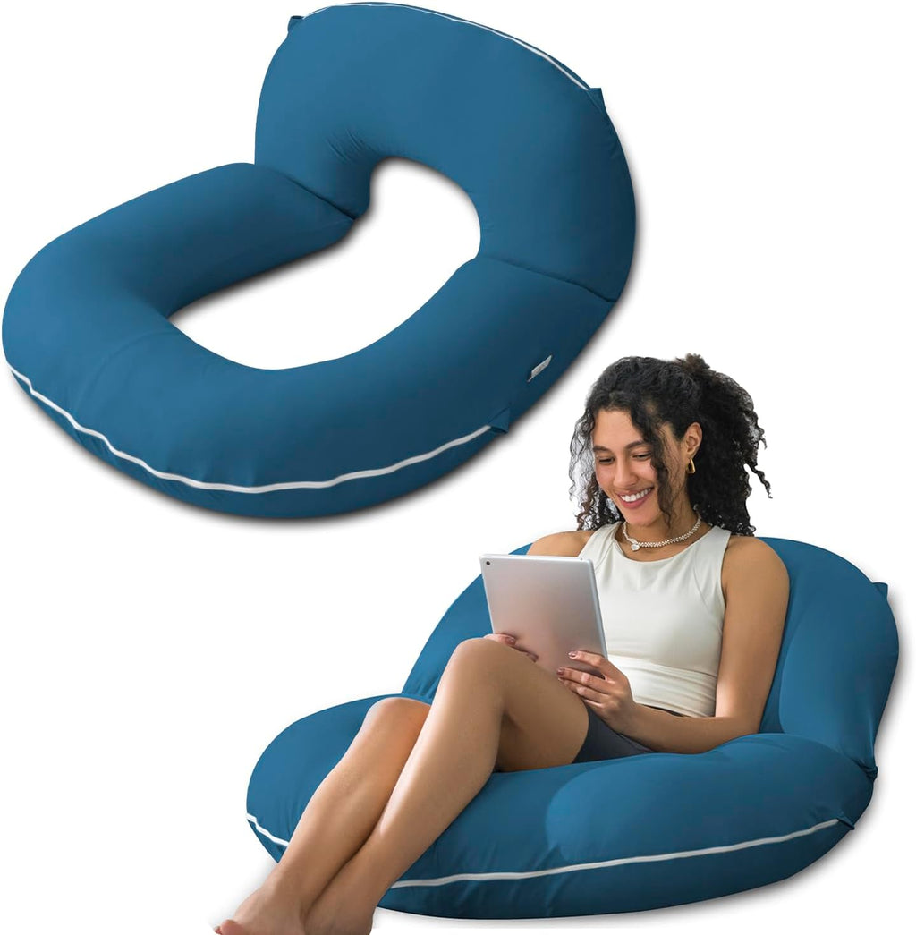 Insen Reading Pillow, Back Pillow for Sitting in Bed and Couch, Gaming Pillow for Adults, Sit Up Support for Bed, Soft Jersey Cotton, Blue…
