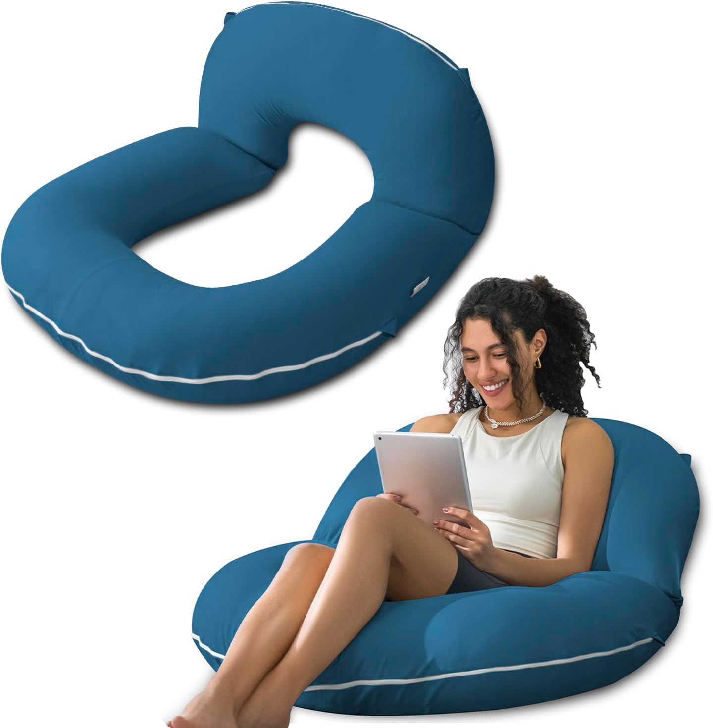 Insen Reading Pillow, Back Pillow for Sitting in Bed and Couch, Gaming Pillow for Adults, Sit Up Support for Bed, Soft Jersey Cotton, Blue…