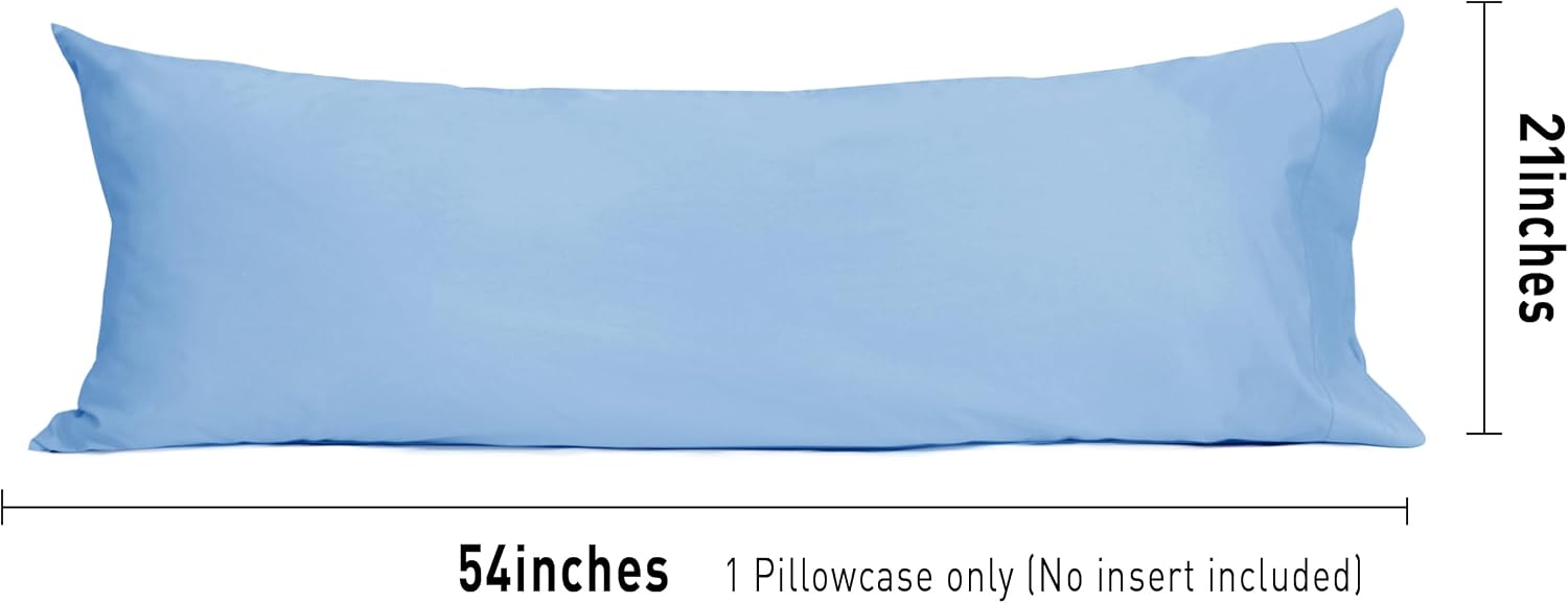 Sunflower Body Pillowcase 100% Cotton Long Pillow Cover/Case Envelope Closure 1 Pack, 20×54 inches Placid Blue, Soft and Breathable