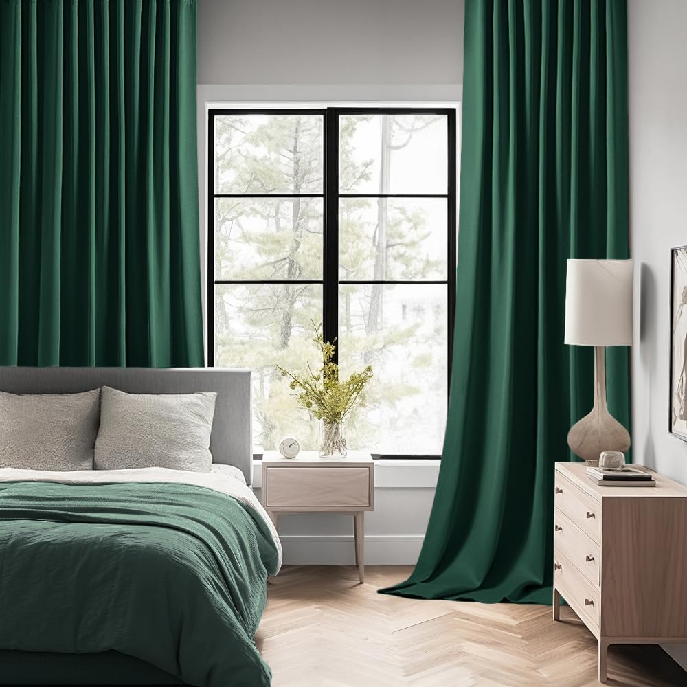 Miulee Christmas Hunter Green Back Tab Blackout Curtain 96 Inch Long 2 Panels Set for Living Room Bedroom, Rod Pocket/Pinch Pleat Thermal I…