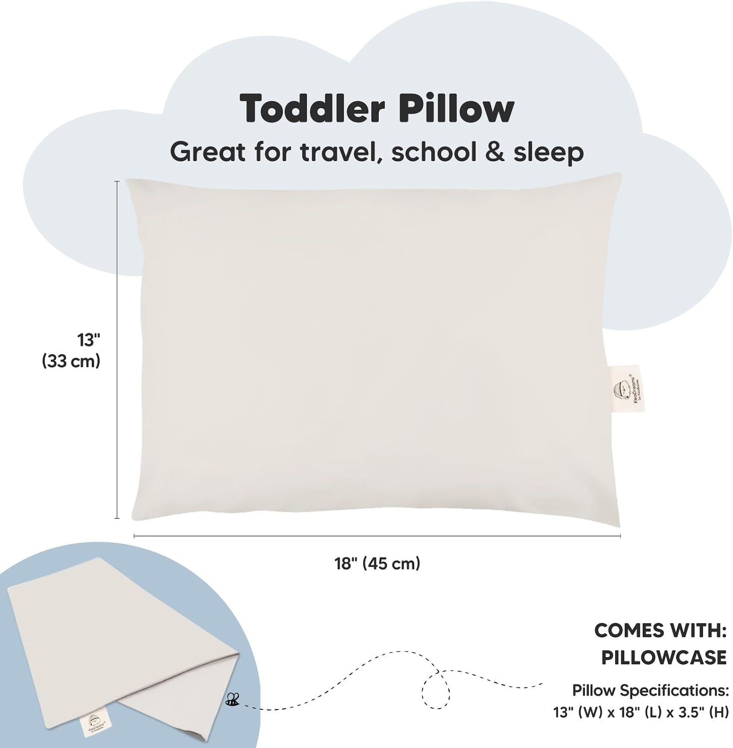 Toddler Pillow with Pillowcase - 13x18 My Little Dreamy Kids Travel Bed Pillows for Sleeping, Organic Cotton Small Pillowcase, Soft &…