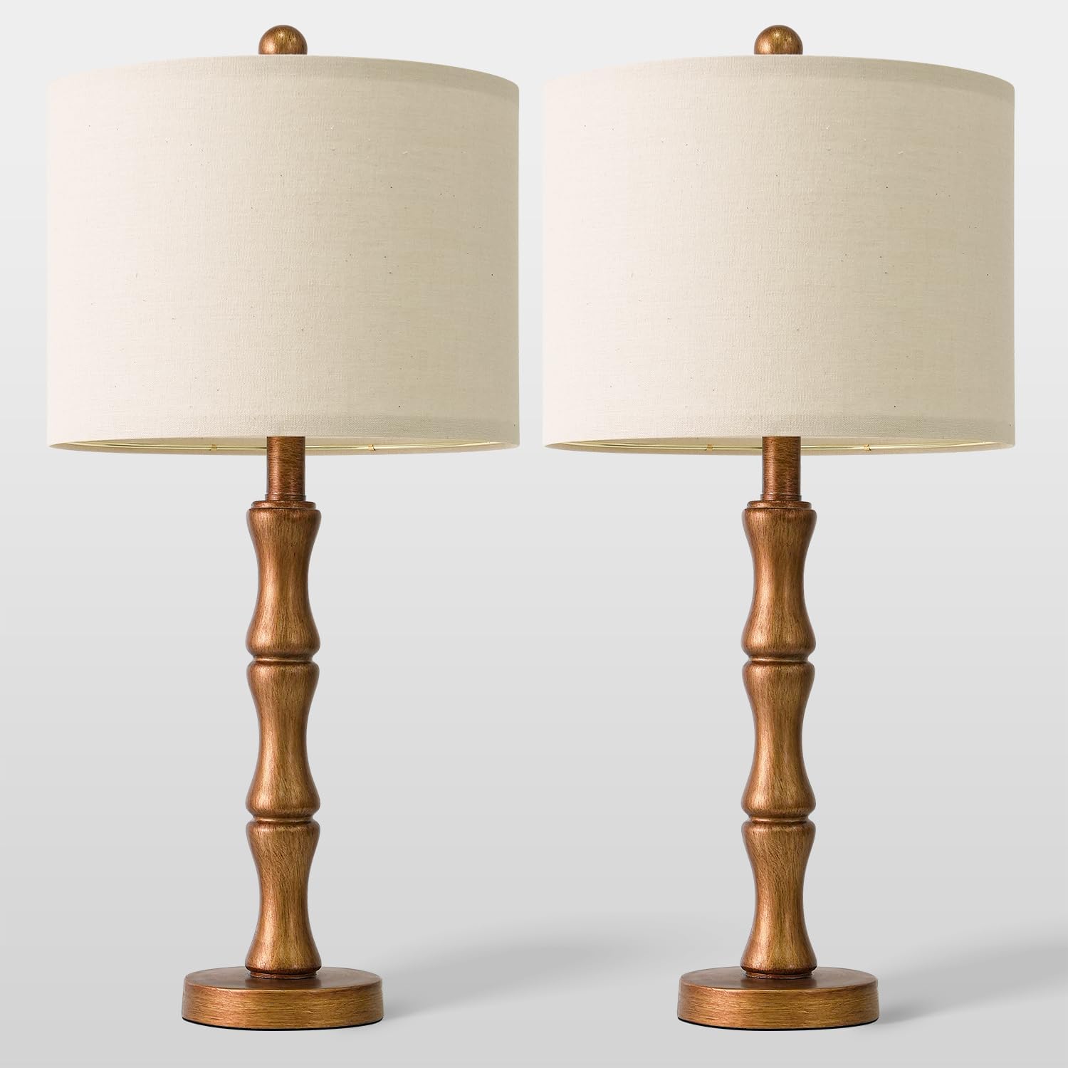 BOBOMOMO 25" Vintage Nightstand Lamps Set of 2, Farmhouse Table Lamps with Antique Gold Resin Base & Linen Shade, Standard Table Lamps…