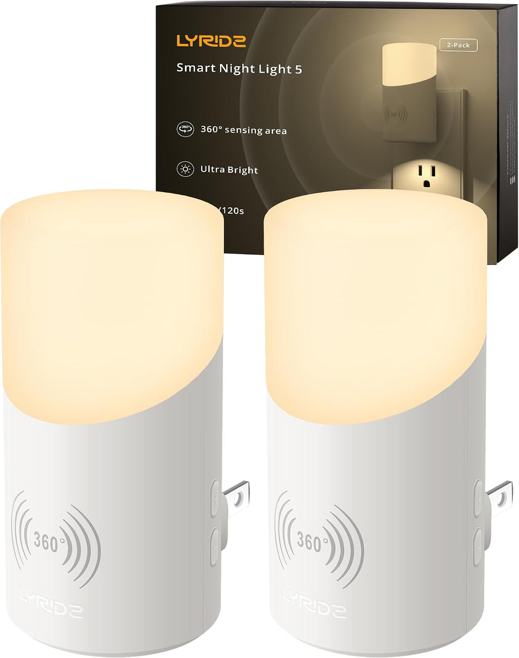 Lyridz LED Plug-in Night Light with 360° Motion Sensor, 1-150 Lumens Dimmable Nightlights Indoor for Bathroom, Bedroom, Hallway, Stairs…