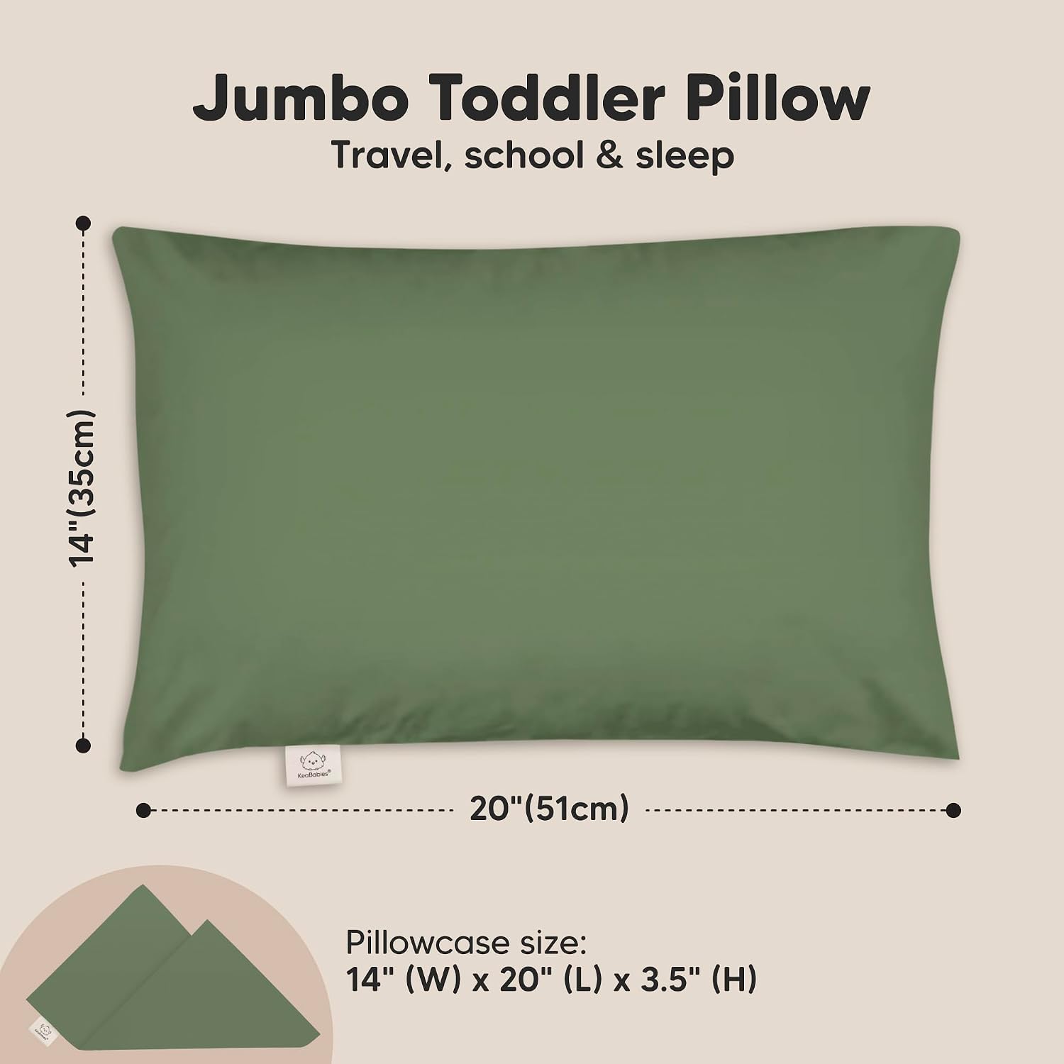 KeaBabies Toddler Pillow with Pillowcase, Jumbo 14X20 - Soft Organic Cotton Toddler Pillows for Sleeping - Machine Washable - Perfect for…