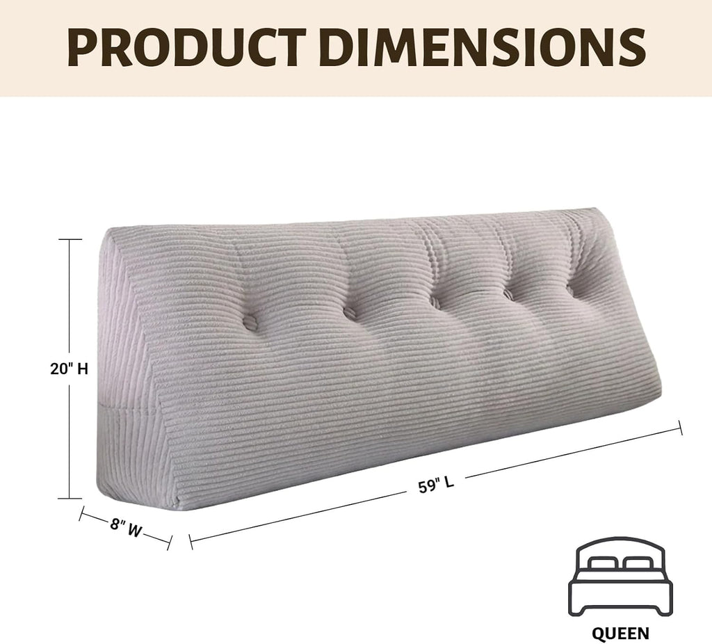 Wedge Reading Pillow Headboard Queen Size, Headboard Bolster Pillow for Bed, Triangular Backrest Cushion with Removable Corduroy Cover…