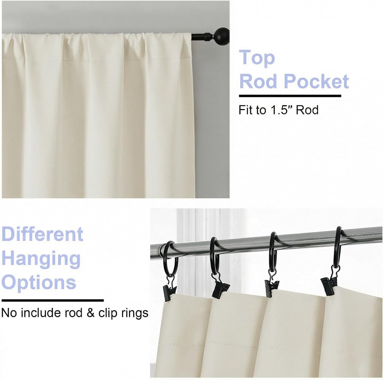 Simplebrand Ava Light Beige Light Filtering Curtains for Bedroom 63 Inch Length 2 Panels Set, Privacy Thermal Insulated Rod Pocket Door Win…